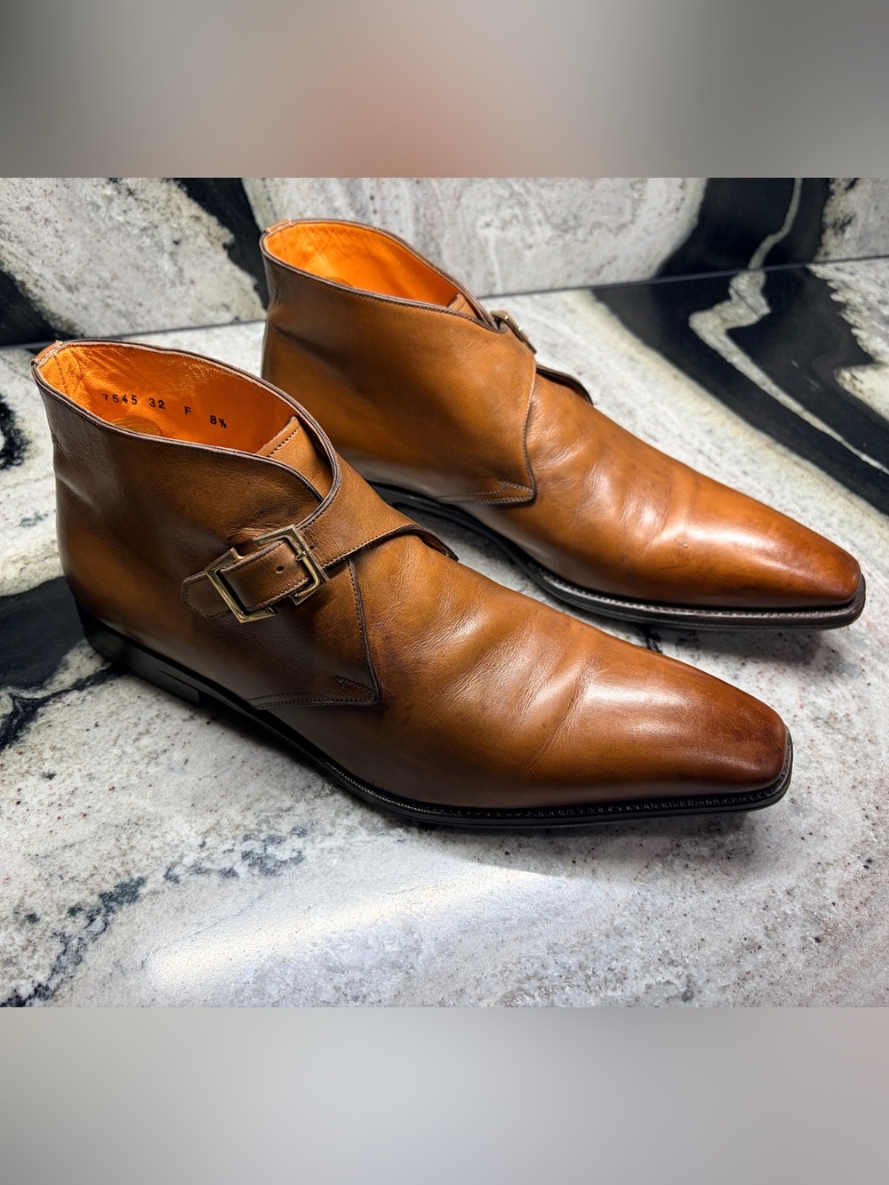 Santoni Hand Made Italy Monk Strap Ankle Boots Cognac Brown 8.5 UK / 9.5 US